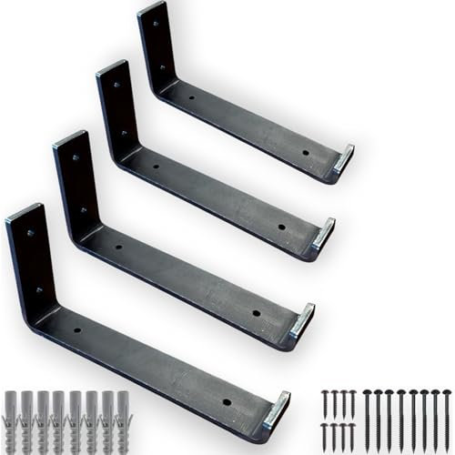 4 x Shelf Brackets Heavy Duty for Scaffold Board Shelving | Rustic Industrial Style | Made Steel 225mm by MKGT (4, Raw Steel)
