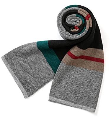 Villand Sciarpa Lavorata a Maglia Scozzese in Lana Merino Australiana per Uomo, Cravatte Calde e Morbide Invernali Scozzesi con Confezione Regalo (Grigio Verde Acqua)