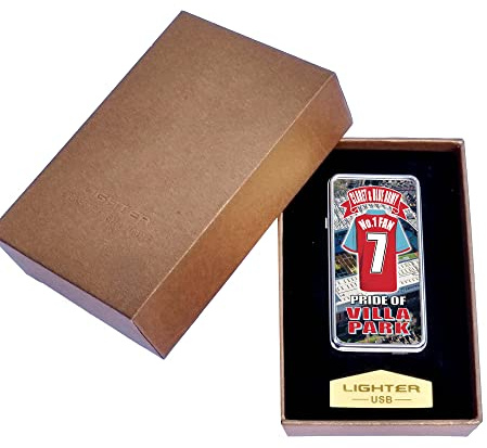 The Villa No.1 Fan Football Shirt Rechargeable Gift Boxed Silver Metal USB Lighter Team-Aston-Villa