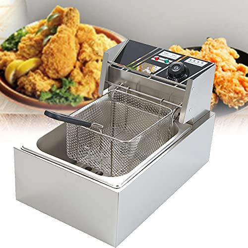SHENGSHIYU Friteuse électrique Commerciale à Réservoir Simple/Double 6l/12l, Friteuse Extérieure Professionnelle en Acier Inoxydable De Grande Capacité, Restaurant,220V-6LSingle-cylinder