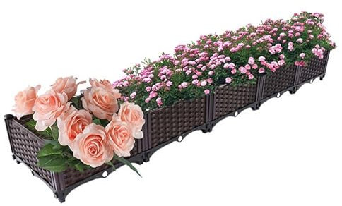 YSUEFIJO Jardinière Bac à Plante, Lit Surélevé Pot à Fleurs, Bac a Potager Exterieur Sureleve, Utilisable comme Composteur, bac à Fleurs, bac à Sable, pour Herbes, Légumes, Fruits (5 Sets)