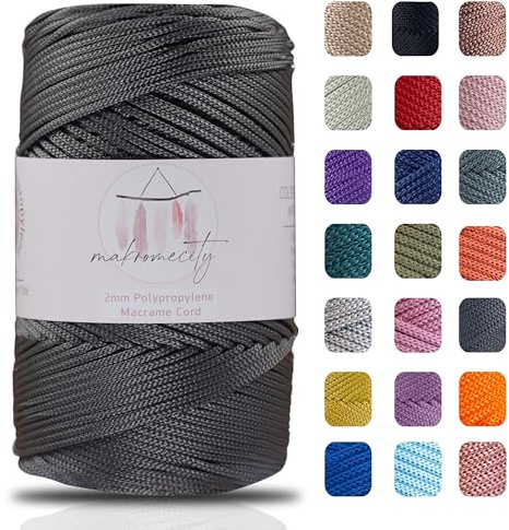 Makromecity, Polyester Macrame Cord 2mm x 250 Yards (750 feet) 2mm Polypropylene Macrame Cord for Macrame Art & Crafts for Wall Hangings, Bags, Underplate, Rug (29 Colors Available)