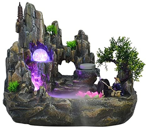 Indoor Tabletop Waterfall Fountain Rockery Flowing Water Fountain Ornaments Fish Pond Living Room Office Indoor Humidifier Mountain Water Basin Landscape Desktop Decoration Meditation Fountain ( Size
