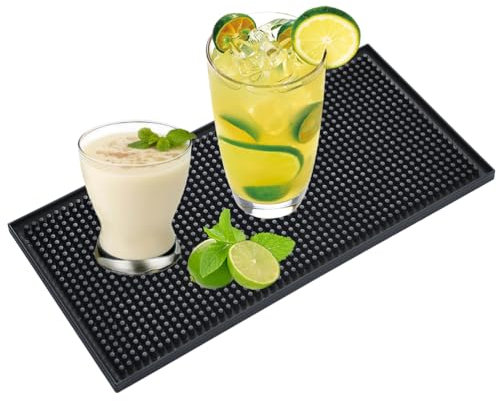 EMNIMQ Bar Service,Tappetino da bar 30 x 15 x 1 cm, per bar di casa, barbecue e accessori per la casa, tappetino in gomma PVC, per asciugare stoviglie e bicchieri, per ristoranti cucina, ecc. nero