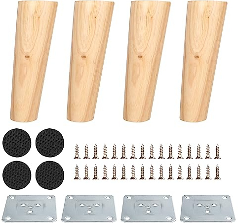 YOUNTHYE 4 Stück Holz Möbelfüße 15cm Schräg Konisch Möbelfüße Massivholz Ersatz Tischbeine Möbelbeine mit Montageplatten und Schrauben und Filzgleiter, Schrankfüße für Sofa, Bett, Couch, Stuhl | Massivholz Ersatz Holzfüße für Möbel Tischbeine Holz mit Montageplatten und Filzgleiter Schrank Füße für Sofa, Bett, Couch