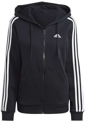 adidas Damen Essentials 3-Stripes Full-Zip Fleece Hoodie, Black/White, M
