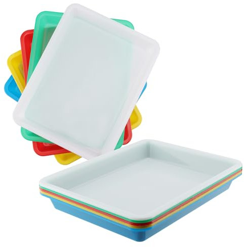 ZEONHEI Lot de 10 plateaux d'activité en plastique - 28 x 21 x 3 cm - Multicolores - Plateau de bricolage empilable - Plateau de service rectangulaire pour projets de bricolage - Plateau de tri puzzle