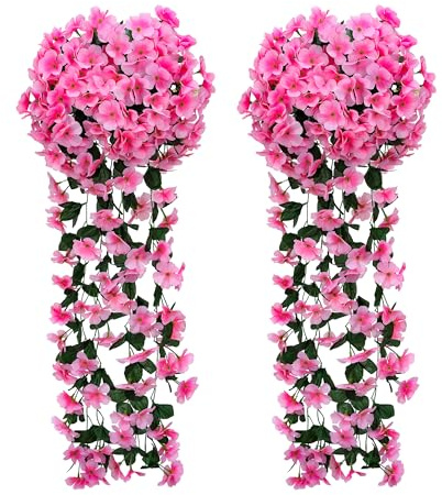 JUSTOYOU Künstliche Wisteria Blume Girlande, Faux Wisteria Hängende Blume Rosa, gefälschte hängende Korb Pflanze Seide Trail Blume für Garten Wand Innen Dekoration (2pcs, Pink)