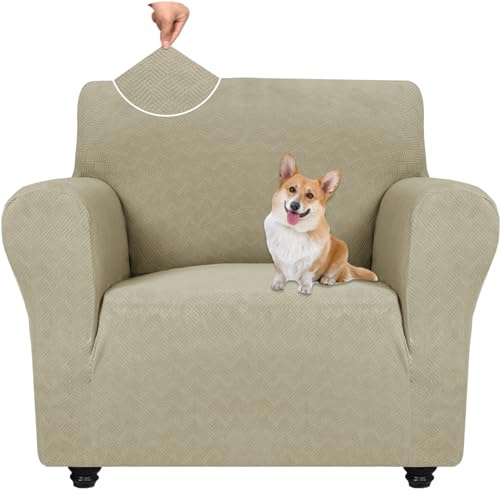 YSTELLAA Sofa Überzug 1 Sitzer, Stretch Sesselschoner, Sofaschoner rutschfest Mit Armlehne, Universal Sofabezug, Dicke Sofabezug Für Hunde Katzen Und Haustiere, Waschbare Sofa Cover, Khaki