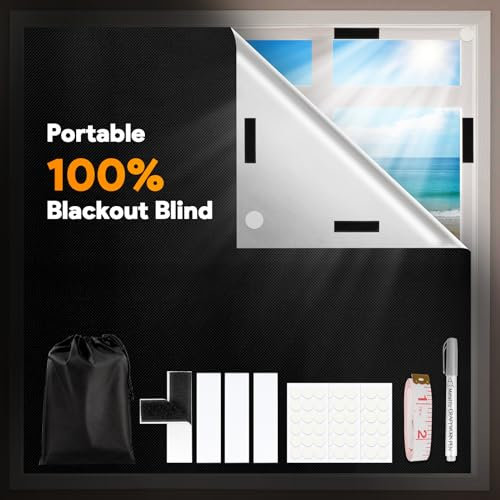IFXKB Blackout Blinds Stick On, 200x148cm Temporary Black Out Curtains, Portable Window Treatments Velcro Cut to Size, No Drill Blackout Material Thermal for Travel Bedroom Skylight Nursery Loft