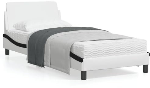 Tidyard Bettgestell mit Kopfteil Futonbett Bett Holz Doppelbett/Einzelbett Futonbetten Komfortbett Bettrahmen Schlafzimmerbett Weiß und Schwarz 80x200 cm Kunstleder