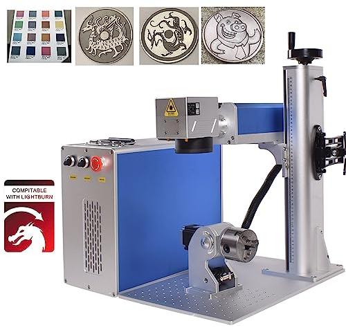 Ovsuqu JPT MOPA 60W Fiber Laser Engraving Marking Machine Colorful Engraving Cutting on Stainless Steel 175x175mm+300x300mm Working Lens+D80 Rotary axis Fiber Laser Engarver Marker