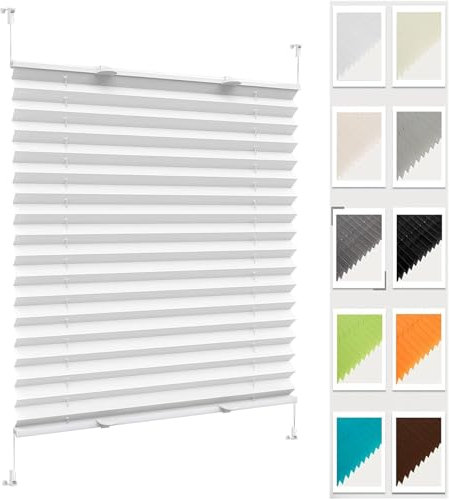 Plisseerollo Fensterrollo Faltrollo Jalousie 46 x 135 cm, Nach Maß Qualität Ohne Bohren, Faltrollo Jalousie Rollo Plise Plisee, Fenster Plissee Ohne Bohren, für Fenster & Tür, Weiß