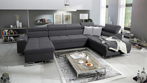 All4All Ecksofa mit Schlaffunktion Margo VI 360x221 cm - Schlafsofa mit Bettkasten - Wohnlandschaft in U-Form - XXL Sofa - Seite Links - Gewebe - Dunkelgrau - Modern 26