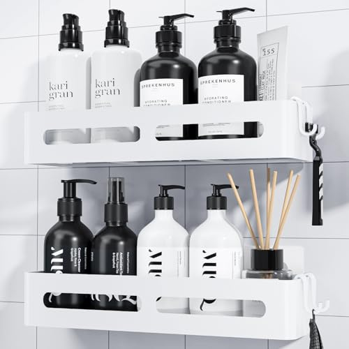 Kitsure Selbstklebende Duschablage, Badezimmer Organizer, W 33,5cm, Weiß | 2er-Pack rostfreies Duschregal mit großer Kapazität, wandmontiertes Badezimmer Organizer, Duschregal ohne Bohren
