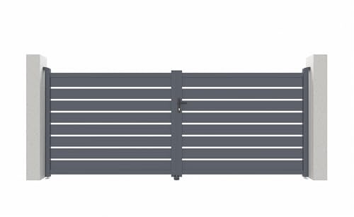 Casanoov Portail battant 4m VOGEL H.160cm + 2 poteaux H.190cm aluminium gris