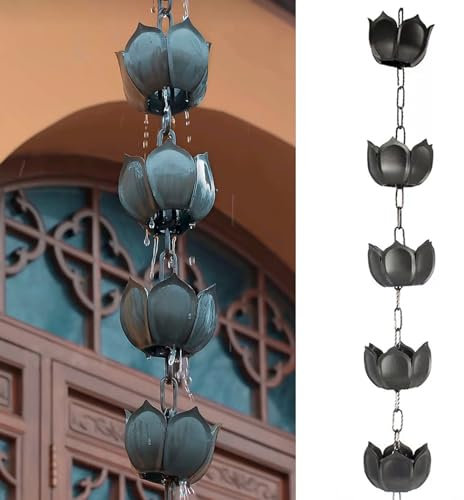WDCDYQDH Rain Chains Rain Chains for Temple Courtyard Garden, Petals Shape Rain Collector Cups, Customisable Length,240cm/8ft (1 300cm/10ft)