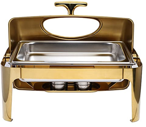 Electric Food Warmer Buffet Server with Glass Lids Rolling Top Golden Chafing Dishes for Buffet Tray Plate Warmer Keeps Food Warm 400W