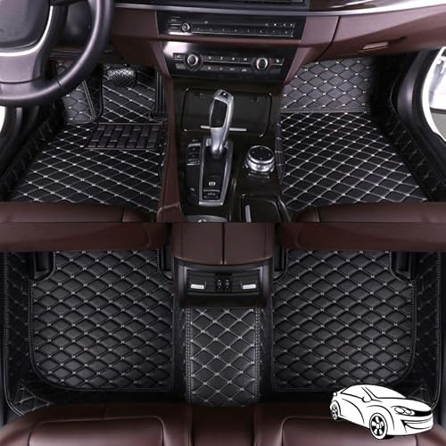 MYYULONG Leder Auto Fussmatten für Mercedes E-Klasse W214 S214 AMG LHD, Maß Auto FußMatten Teppich Matten Allwetter Wasserdicht Anti-Rutsch Bodenmatte Set,Black-Beige
