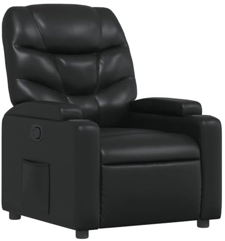 Willood Relaxsessel Fernsehsessel mit Liegefunktion TV Sessel für Wohnzimmer Schwarz Leder Quadratisch