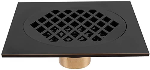 6-Zoll-Duschbodenablauf Messing-Duschablauf mit Abnehmbarer Abdeckung, Gitterrost, quadratischer Bodenablauf mit Haarsieb für Küche, Waschraum, Garage und Keller (Weiß: Schwarz)