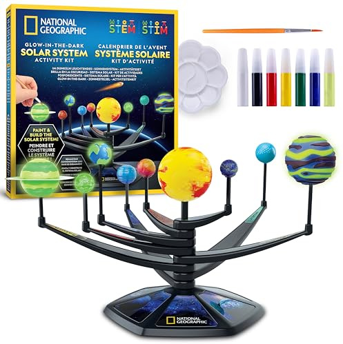 NATIONAL GEOGRAPHIC Glow-in-the-Dark Solar System Model Kit for Kids - Build & Paint a 3D Planetary Model with Movable Arms, STEM Projects for Kids Ages 8-12, Space Themed Bedroom Décor