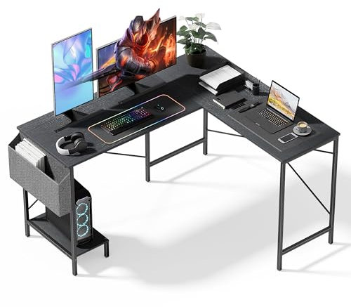 InfiniPower L Shaped Desk Gaming Computer 50 Inch Reversible Corner Table PC Work Table for Writing Study Student with Wood Tabletop Metal Frame CPU Stand Side Bag for Home Office Small Place