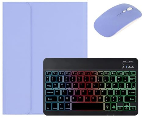 kaidisen Backlit keyboard Case for Galaxy Tab A8 10.5 inch Tablet Case with Mouse and Detachable RGB Colorful Rainbow Backlight Keyboard,Purple+Black