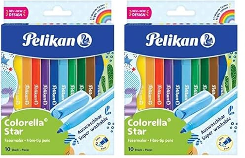 Pelikan Fasermaler Colorella® Star C 302, 10 Farben, 822299, Gelb, Rot (Packung mit 2)