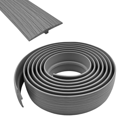 Övergångsprofil självhäftande, bredd 50 mm självhäftande PVC-övergångsrems-T-formdel, flexibel T-form, övergångslister för laminat/MDF och trägolv (grå träådring, 5 m)