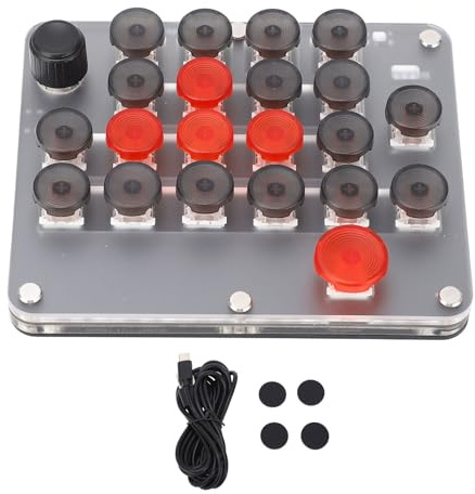 Tyenaza Teclado mecánico Macro con una Mano 21 Teclas 1 Paya de la Perilla USB C BT Conexión Rojo Interruptor Portable Profesional Gaming Keypad