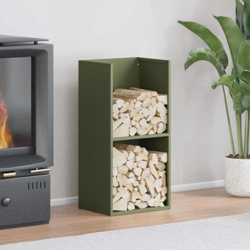 Gecheer Firewood Log Rack Metal Log Store Holder for Outdoor Indoor Metal Fireplace Wood Storage Shelf Olive Green 40x30x80 cm Cold-rolled steel