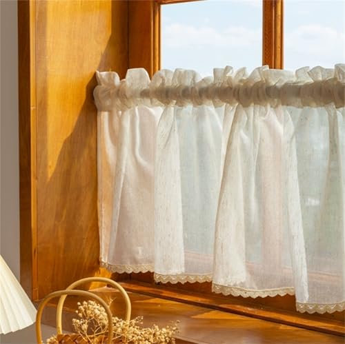 Scheibengardine Bistrogardine Boho Blickdicht Spitze Scheibengardine Häkelgardine Landhaus Kurzgardine Landhausstil Vintage Baumwolle Stoff Halbe Gardinen Fenster Für Kleine Fenster (BxH 150x40 cm)