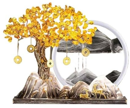 GLigeT Edelstein Baum Glücksbaum aus Kristall for das Wohnzimmer, Citrin-Geldbaum, Treibsand-Malerei-Ornament, Eröffnungsdekoration for das Home Office Geldbaum Feng Shui(Grigio)