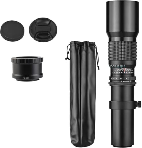Qukaim Lente súper teleobjetivo de 500 mm, apertura manual F8.0-F32, montaje en T a anillo adaptador NEX E-Mount, compatible con cámaras A9 A7 A7R A7S A5000 A6000 A6500 NEX-7 NEX-5 NEX-6