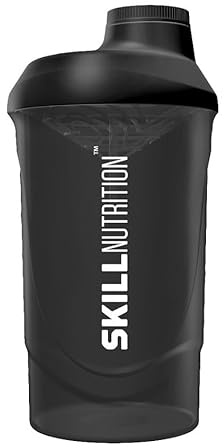 SKILL Shaker, Smoked Black Shaker de fitness compact 600 ml, léger et étanche, sans BPA, pour poudre de protéines et entraînements