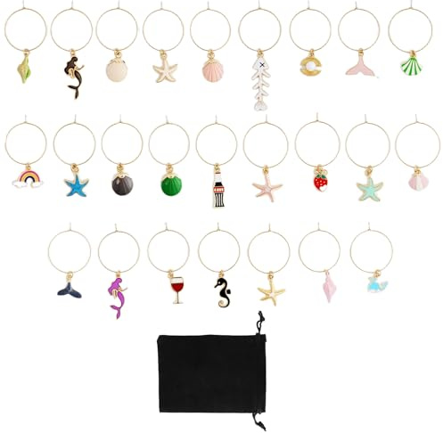 25 Pezzi Marcatori Rstivi Tema Oceano con custodia, Marcature Smaltate Bicchieri vino, Marcature Bevande Identificative, Ciondoli riutilizzabili,Mare Beach Drink Marcatori