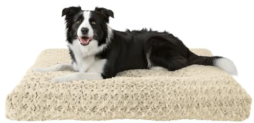 Homaxy Hundebett Grosse Hunde, Flauschig Ergonomisches Hundematte Hundekissen waschbar Hundebetten mit rutschfest Unterseite für Große Hunde, 89x59x8cm, Beige
