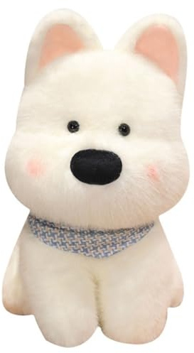 West Highland Hund Plysch, Mjuk Valp Kramad Kudde Med Haklapp Gosig Gosedjur Docka Kawaii Blush Plyschleksak För Barn(White,35cm/13.8in)