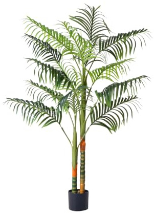5Ft Artificial Palm Tree with Lights, Tall Double Stalk Large Tropical Fake Tree in Pot, Artificial Plants Indoor Fake Plants for Office Decor