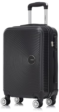 YONSLY Reisekoffer Trolley Rollkoffer Handgepäck Set, Kabinenkoffer, Koffer Suitcase, Hartschalenreisekoffer mit 4 Rollen 360°, Zahlenschloss, Weicher Gummigriff (M, Schwarz)