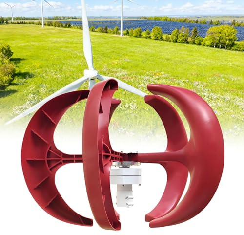 WTRYRN Generatore di turbina eolica Verticale a 5 Pale in Stile Lanterna Bianca, generatore di turbina eolica ad ASSE Verticale, per elettricità Domestica, Alimentazione elettrica Red-12V