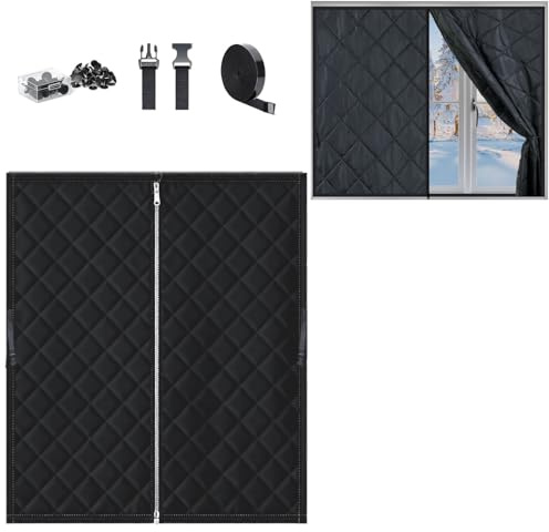 Fenster Wärmeschutz-Set Thermo Fensterabdeckung Isolierfolie Thermovorhang, Outdoor Wetterfest Lärmschutzvorhang, Fensterisolationsset Für Innen Wohnmobil Kellern(Black,120x250cm)