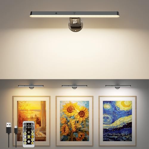 Applique Murale LED Rechargeable Sans Fil avec Télécommande - Lampe Éclairage pour Tableaux, Photos et Galerie d'Art - 3 Températures de Couleur, pour Salle de Bain, Vitrines ou Cible de Fléchettes