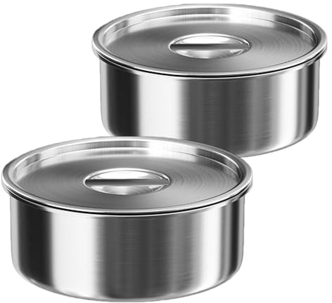 Lurrose 2pièces Bol Inox Bol Inox avec Couvercle Cuiseur Vapeur pour Légumes Récipient Alimentaire Boîtes de Conservation Coquetiers Japonais Ramequins