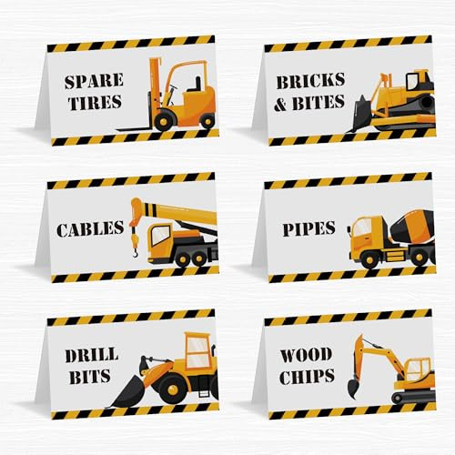 Construction Themed Food Lables Cards - 30PCS Construction Table Place Cards - Name Place Cards for Table Setting for Birthday Baby Shower Construct Theme Party Table Setting Supplies, SWK01