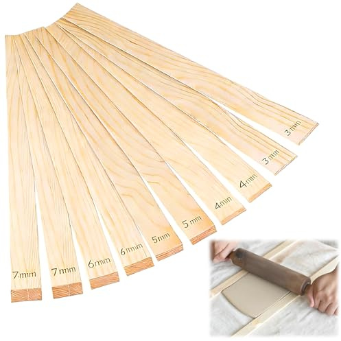 10 Pcs Strisce di Misurazione Guide per Mattarello 5 Misure(3/4/5/6/7mm) | Spessori per Mattarello in Legno Rolling Pin Guides Guida per Mattarello in Legno per Uso Domestico Ceramica e Argilla