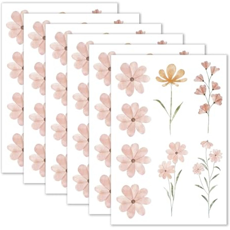 Floruvia 48 Stück Boho Blumen Aufkleber, Gänseblümchen Wandtattoos für Mädchenzimmer, Spielzimmer und Kinderzimmer, Abnehmbare Peel-and-Stick Wanddekoration