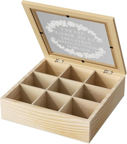 Fousenuk 9 Teebox Fächer,Tee Organizer,Teekiste für Teebeutel,Teeregal Holz