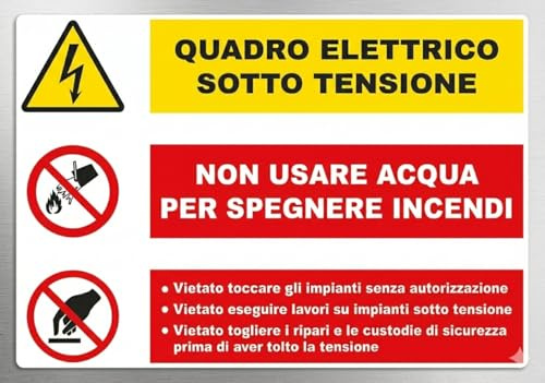 2 Adesivi Segnaletica Quadro Elettrico Sotto Tensione, 20x30 cm, Multicolore, Vinile, 2 Pezzi, Sicurezza Impianti Elettrici Segnaletica di Pericolo atenzione impianti elettrici cod218
